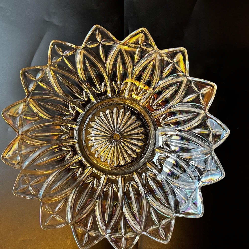 Vintage Federal Glass Iridescent Petal Starburst Bowl 10 1/4"‎